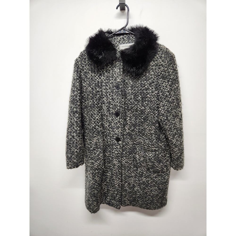 Vintage Madeline Petite By Alorna Women's Popcorn Coat, Size 14P In Gray & Black